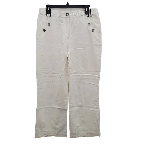 Happit Woman's White Linen Blend Relaxed Casual Straight Leg Pants Plus Size‎ 14 - Picture 1 of 5
